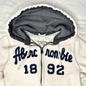 Abercrombie & Fitch Men's 1892 Muscle Zip Up Hoodie Jacket, Small, Off White/Gra